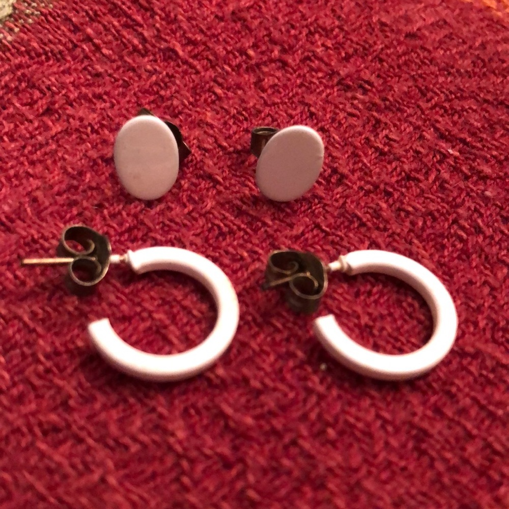 White constellation set of enamel pierced earrings-hoops & studs